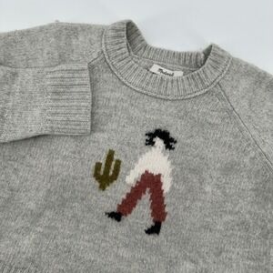 Madewell Girls Wool Sweater Small Gray Western Cactus Crew Neck Pullover‎